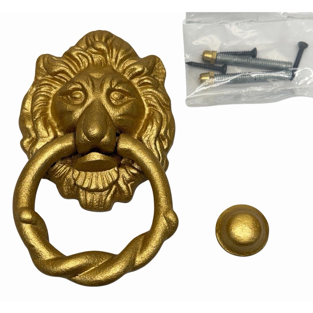 Lion Head Design Front Door Knocker Gold Matte Finish Gate Knocker Black Iron